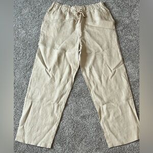 EUC Women’s Size Medium mango Khaki 100% Linen Cropped Pant